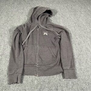 Vintage Hurley Zip Up Jacket Women’s M Gray Y2K Skater Surf Distressed Grunge